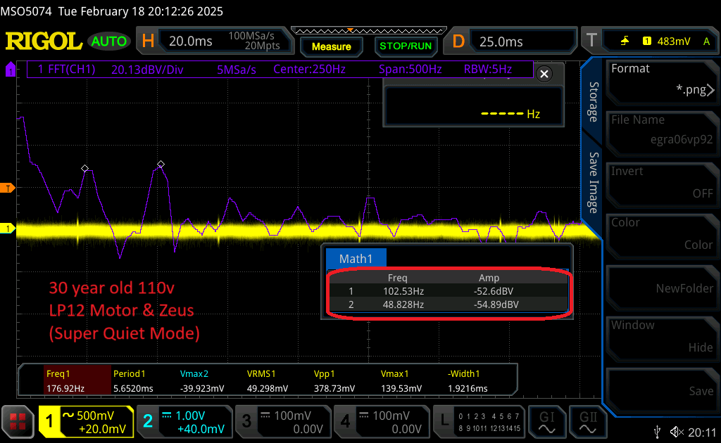 FFT of vibration for 30 year old Linn motor on Zeus