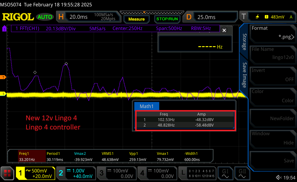FFT of vibration for new 12v Linn motor on Lingo 4